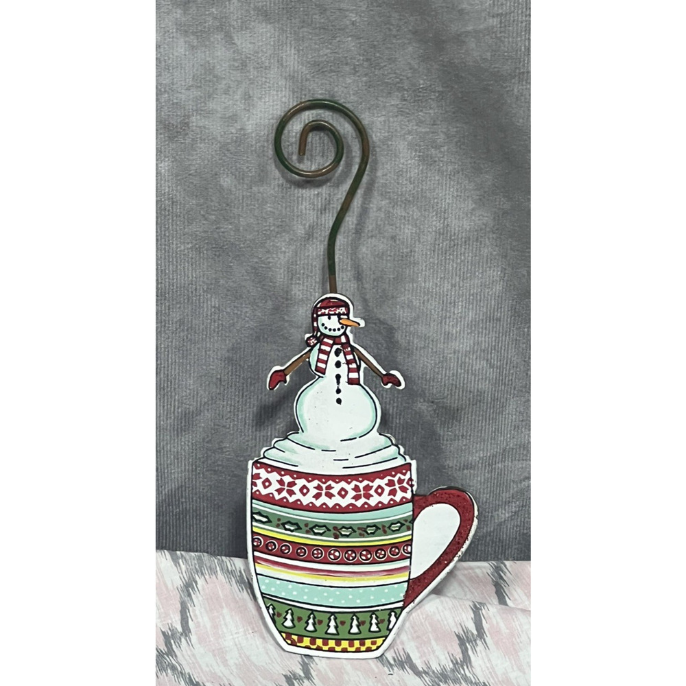Snowman hot coco by RTC, Metal Christmas Hanging Ornament, 9” Including Hook